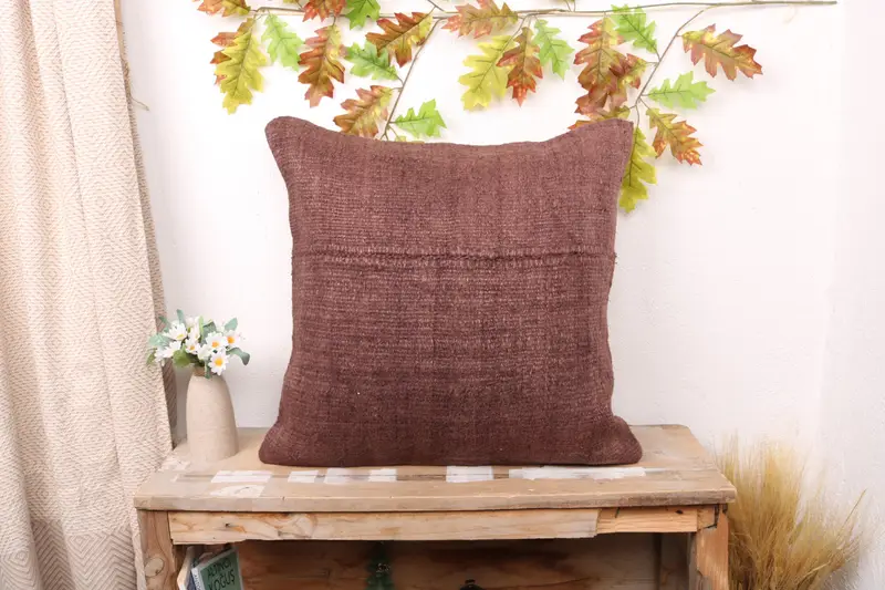 Braunes, besticktes Kissen im Südwesten, Vintage-Kissen mit Reißverschluss