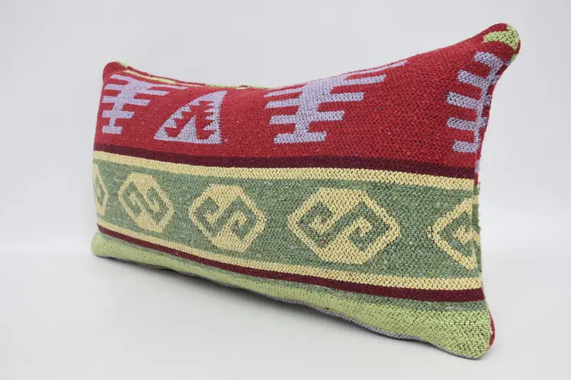 Cushion, Office Chair Pillow, Ethnical Kilim Rug Pillow, 12x24 Green Cushion Cover, Traditional Pillow Case, Vintage Pillow, Boho Pillow Sham Cover - 4