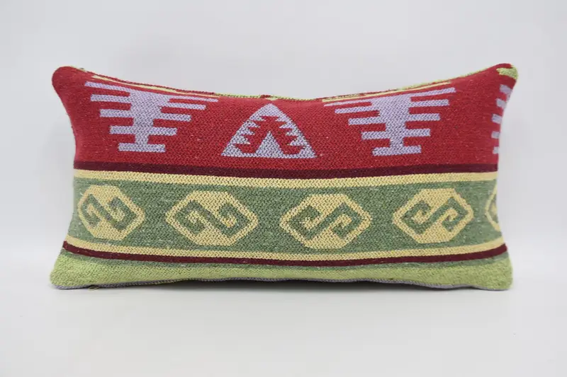 Cushion, Office Chair Pillow, Ethnical Kilim Rug Pillow, 12x24 Green Cushion Cover, Traditional Pillow Case, Vintage Pillow, Boho Pillow Sham Cover - 1
