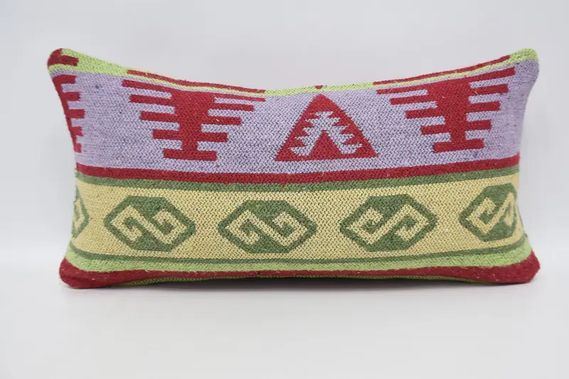 Cushion, Office Chair Pillow, Ethnical Kilim Rug Pillow, 12x24 Green Cushion Cover, Traditional Pillow Case, Vintage Pillow, Boho Pillow Sham Cover - 5
