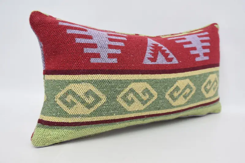 Cushion, Office Chair Pillow, Ethnical Kilim Rug Pillow, 12x24 Green Cushion Cover, Traditional Pillow Case, Vintage Pillow, Boho Pillow Sham Cover - 3