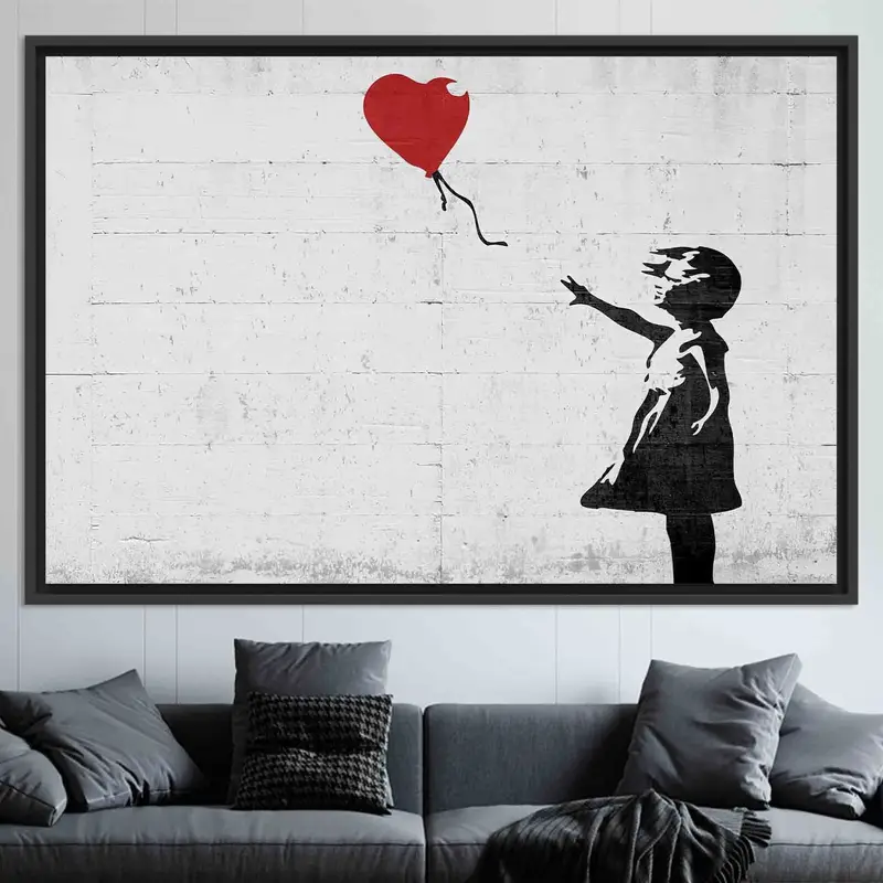 Lienzo con graffiti Banksy Girl contemporáneo con globo en forma de corazón