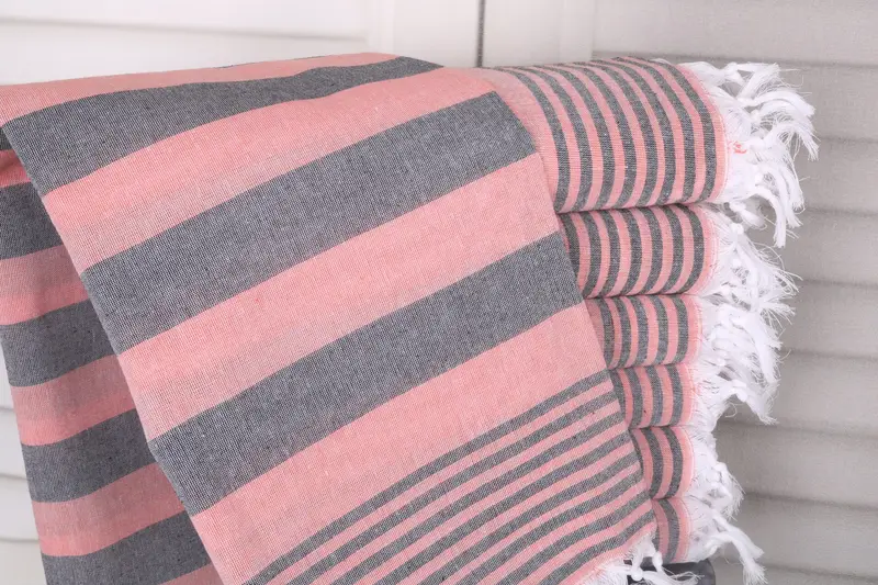 Striped Towel Custom Gift Black-Coral Cotton Towel, 36x67 Inches