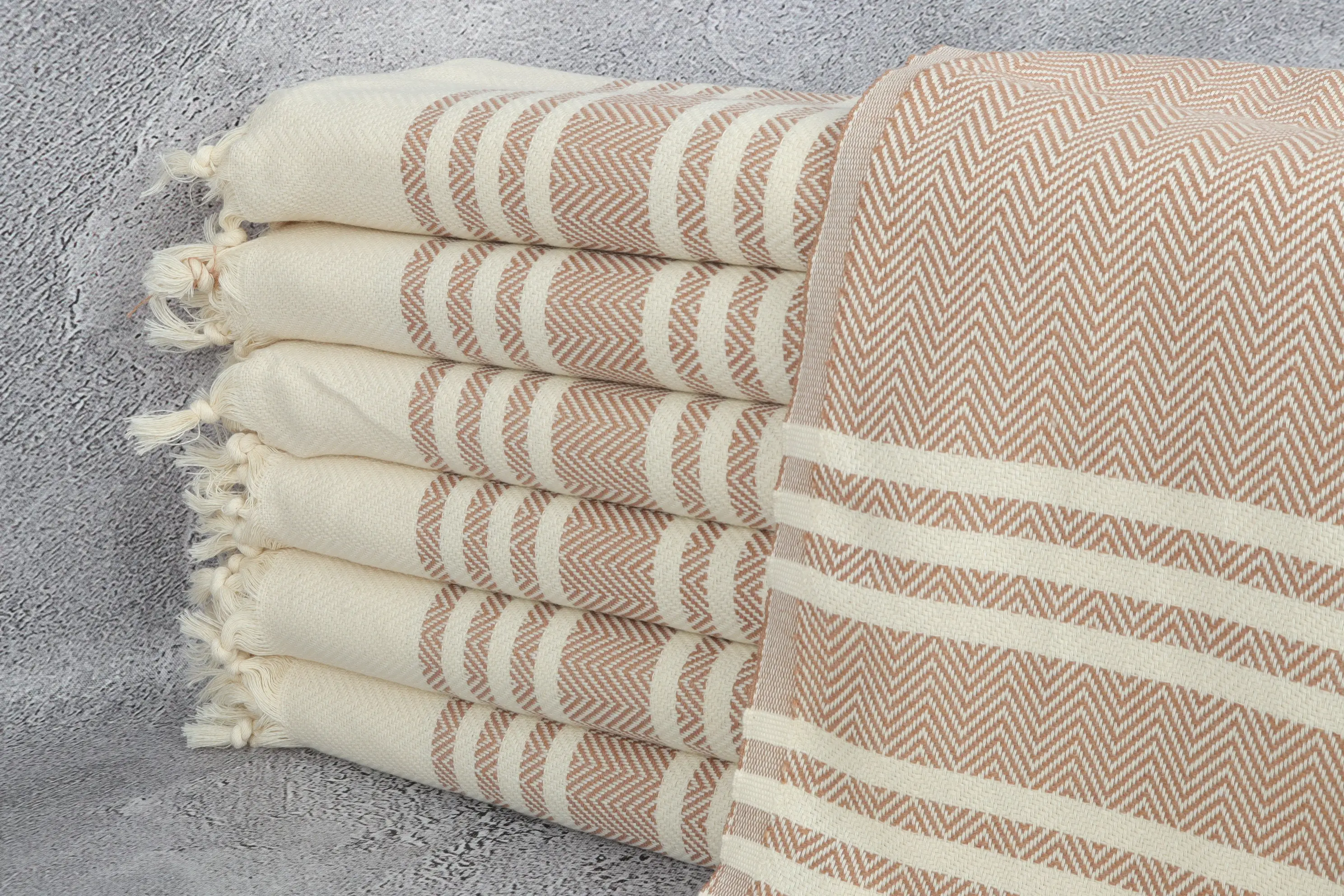 Brown Cotton Hand Towel for Bathroom, 20x36 Inches, Beige - 1