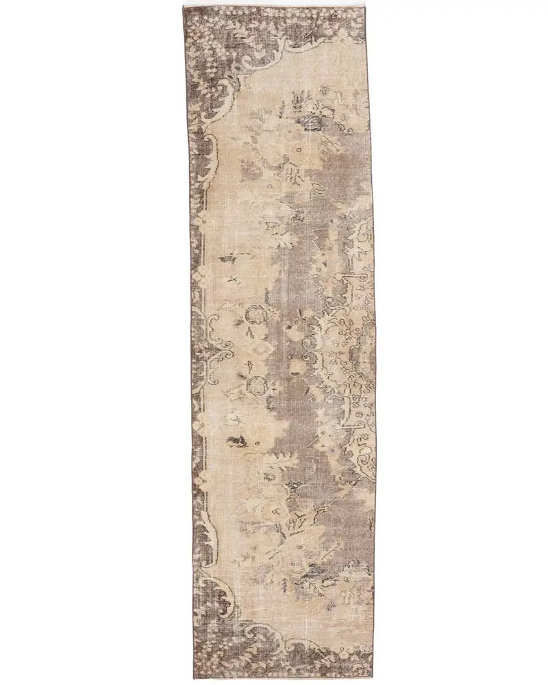 エレガントなベージュ&グレーラグ、2.6x9.4フィートのアニマルプリント