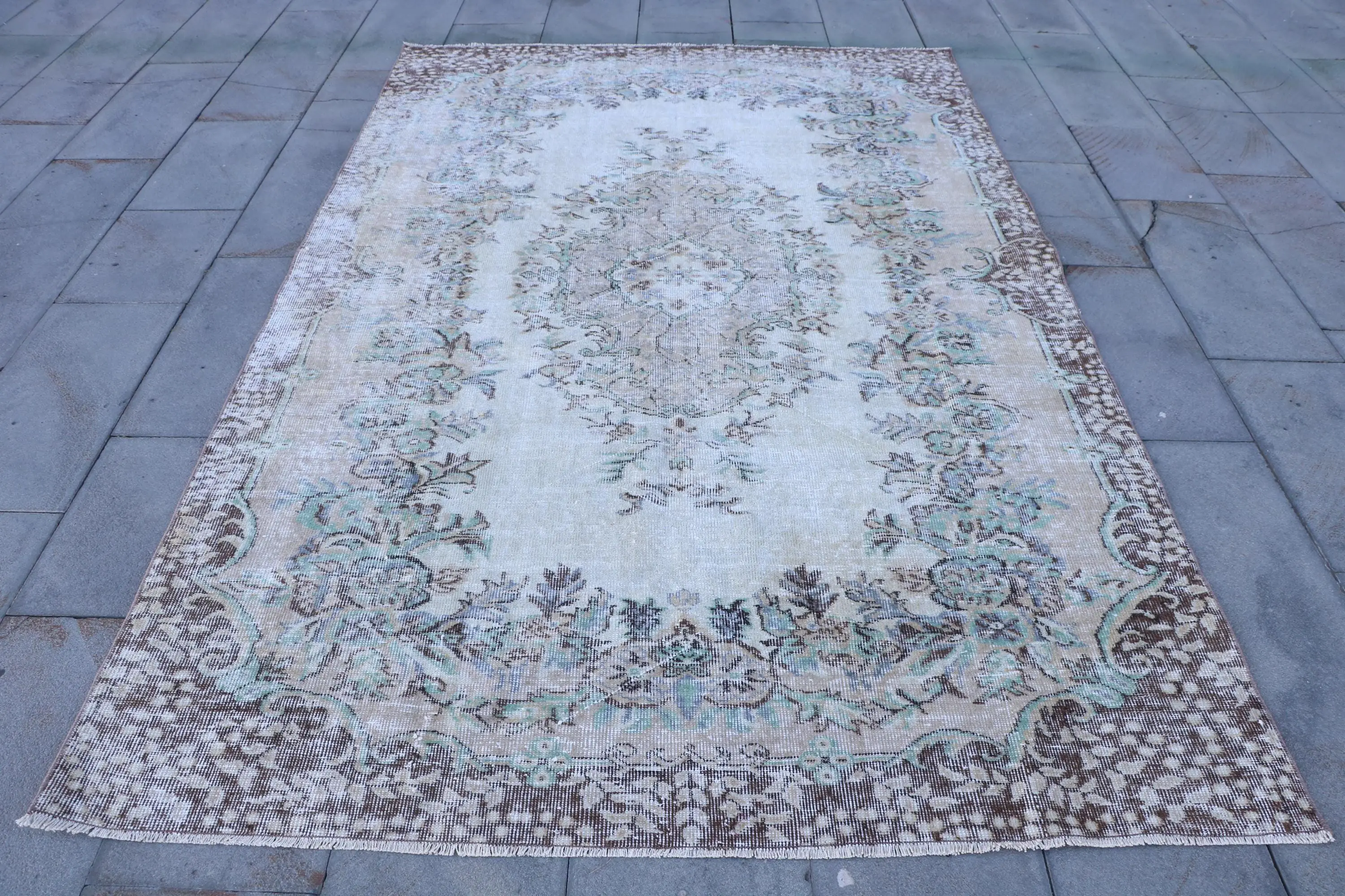 5.5x8.7 ft Halı, Vintage Türk Halısı, Kahverengi Mavi Fas Yün Halısı - 1
