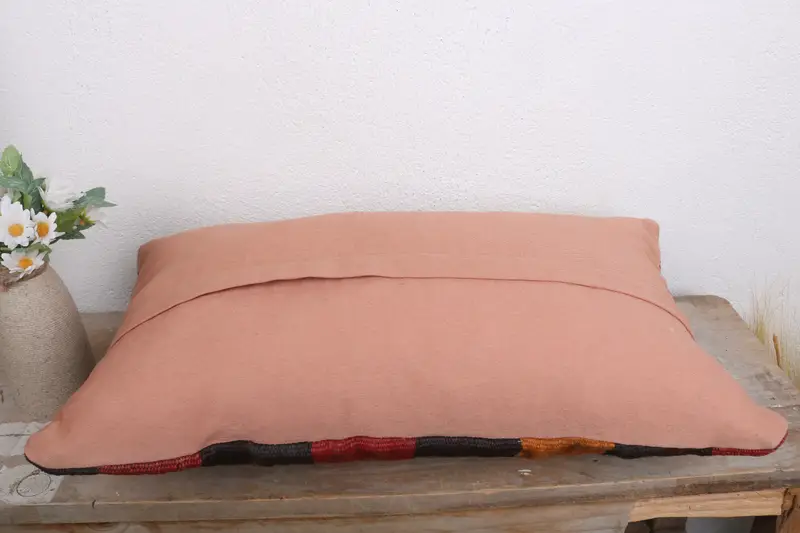 Bolster Throw Pillow, Handwoven Pillow Case, Boho Chic Pillow Case, Kilim Pillow, Pillow, 12x20 Red Cushion Cover, Pillow for Sofa, Antique Pillows - 7