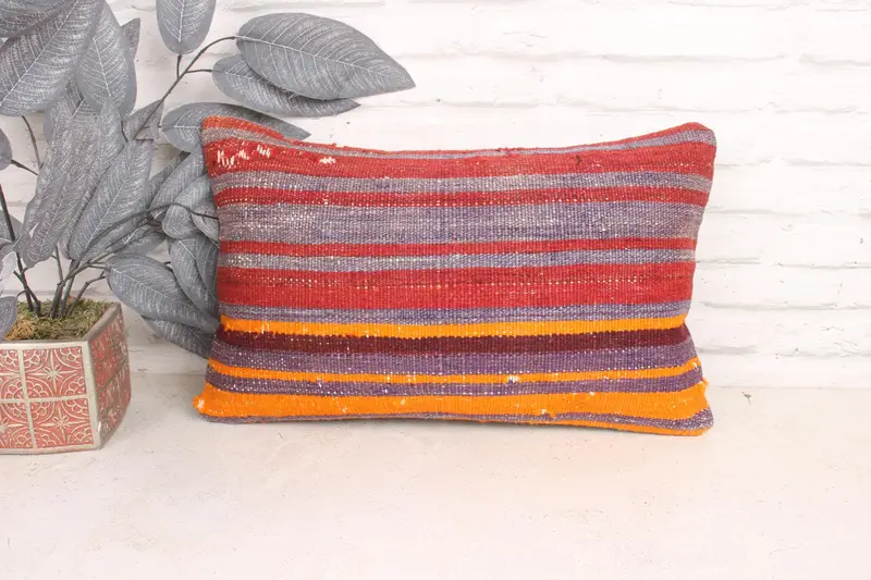 Customized Pillow Cover, Cushion Case, Antique Pillows, Ethnical Kilim Rug Pillow, Gift Pillow, 12x20 Red Pillow Case, Oriental Cushion Case - 1