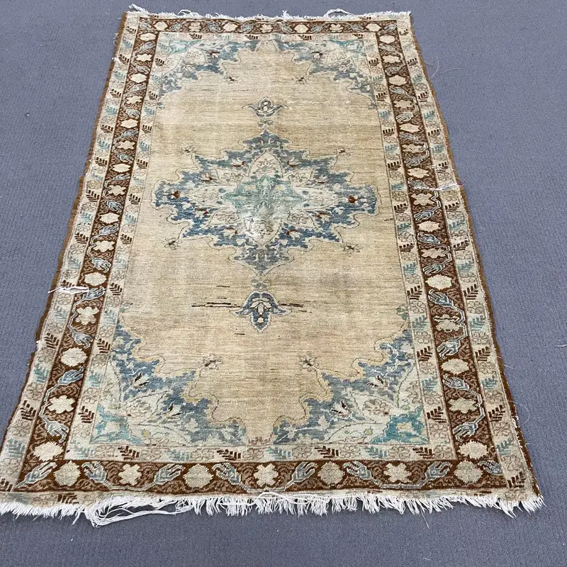 Oushak Rug, 3.8x6.2 ft Turkish Rug, Brown Camouflage Rug Wool - 1