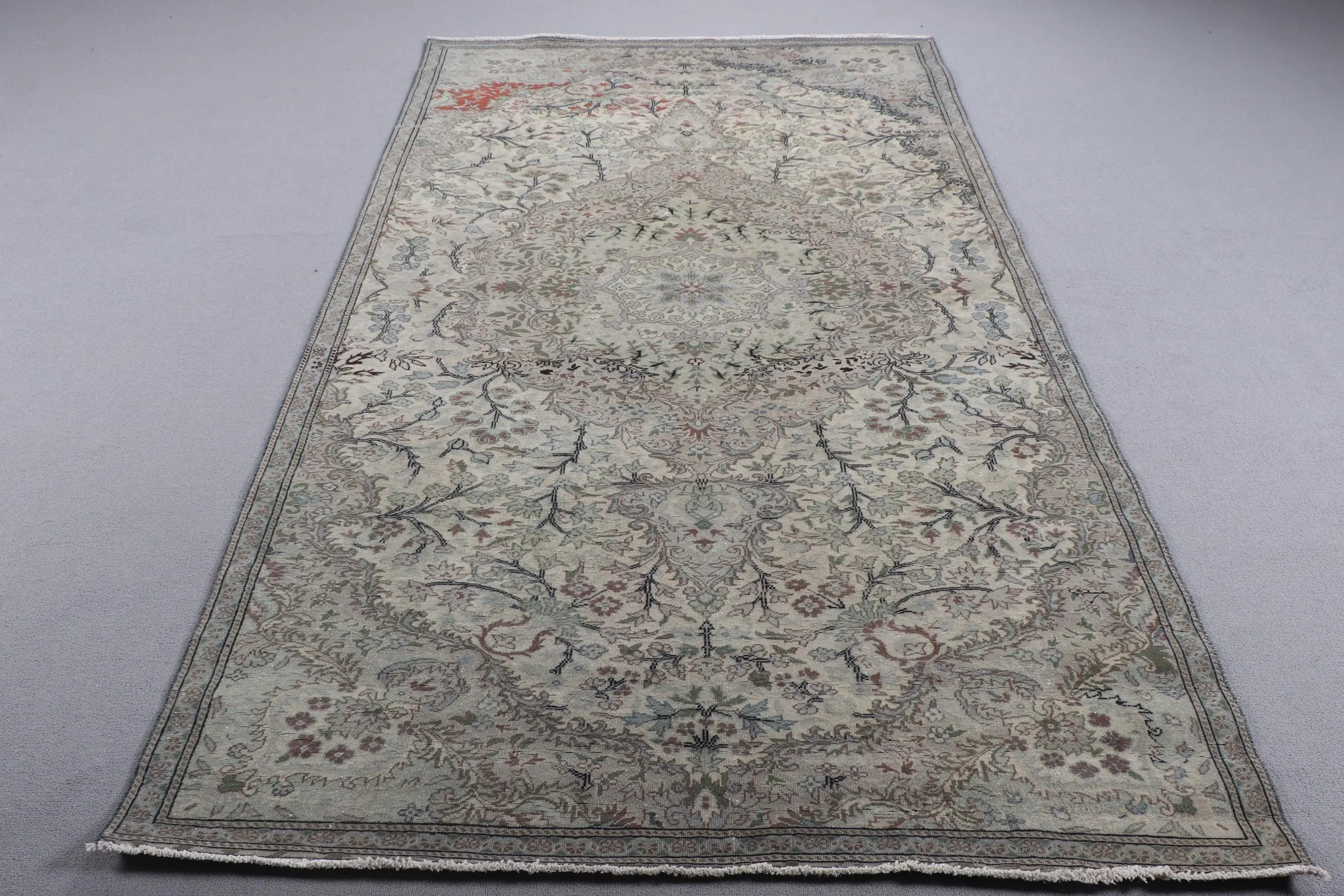 Türk Vintage Halı 5x8,5 ft, Gri Büyük Oryantal Yün Halı - 1
