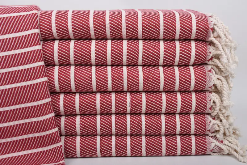 Personalized Red Striped Turkish Beach Towel, Organic Cotton, 75x40 Inches