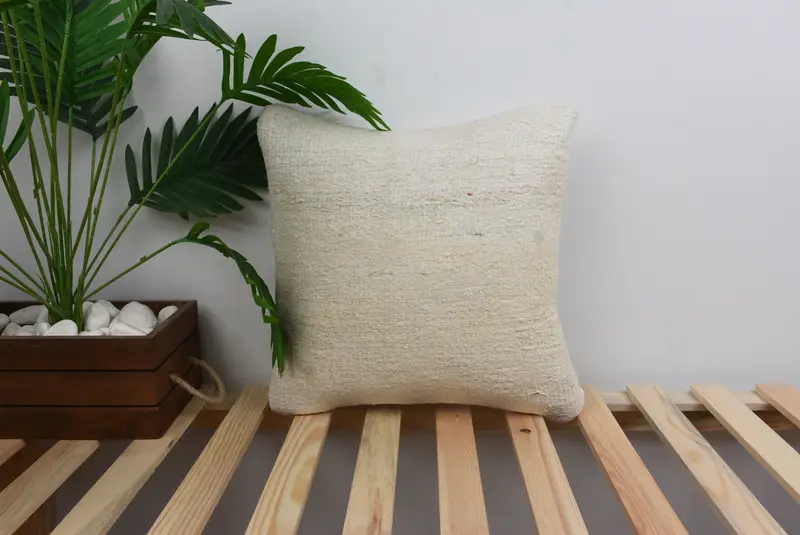 Pillow Cover, Pillow for Sofa, Vintage Kilim Pillow, Bright Pillow Case, 16x16 White Pillow Sham, Ethnical Kilim Rug Pillow, Anatolian Cushion Cover - 1
