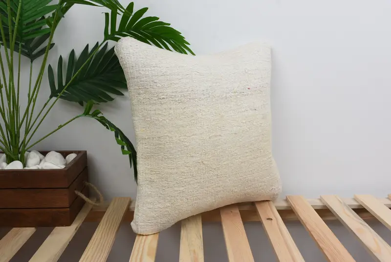 Pillow Cover, Pillow for Sofa, Vintage Kilim Pillow, Bright Pillow Case, 16x16 White Pillow Sham, Ethnical Kilim Rug Pillow, Anatolian Cushion Cover - 4