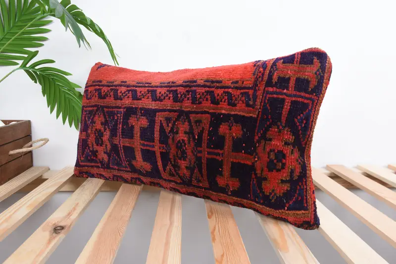 Pillow Case, Throw Kilim Pillow, Square Throw Pillow Sham, Turkish Pillow, 12x24 Red Pillow Sham, Interior Designer Pillow, Decorative Cushion Case - 5