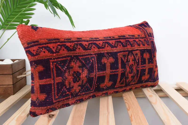 Pillow Case, Throw Kilim Pillow, Square Throw Pillow Sham, Turkish Pillow, 12x24 Red Pillow Sham, Interior Designer Pillow, Decorative Cushion Case - 4