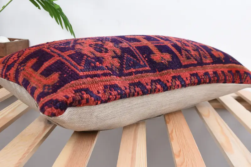 Pillow Case, Throw Kilim Pillow, Square Throw Pillow Sham, Turkish Pillow, 12x24 Red Pillow Sham, Interior Designer Pillow, Decorative Cushion Case - 6