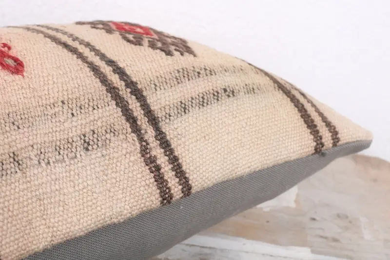 Pillow Case, Authentic Pillow Case, Sofa Pillow, Pillow for Sofa, Vintage Pillow, Turkish Kilim Pillow, Handwoven Pillow Case, 12x20 Beige Pillow - 6