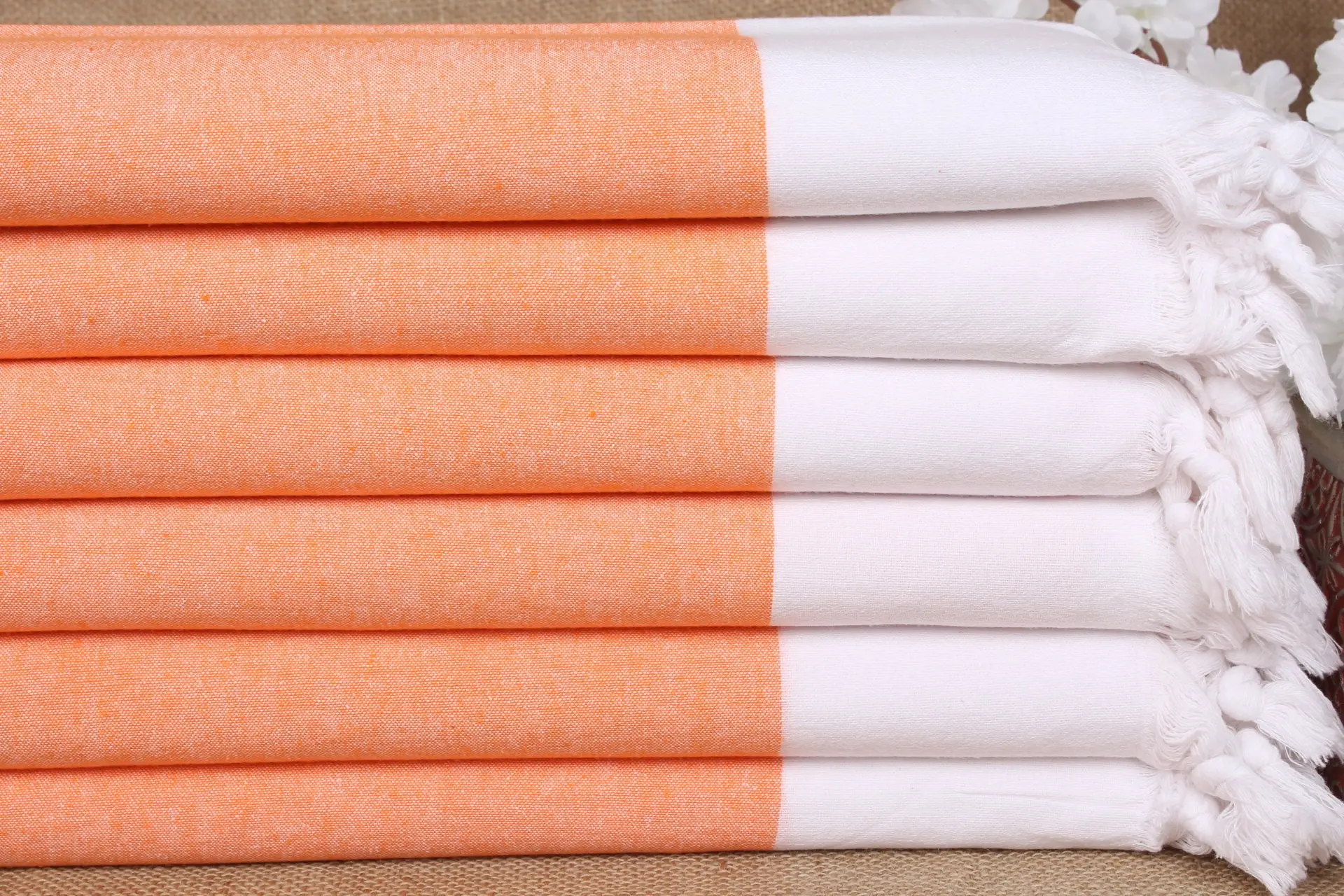 Personalized Turkish Towel Monogrammed Orange Striped, 28x71 Inches - 1