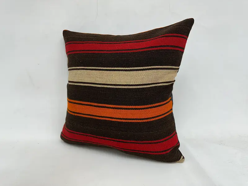 Ein einzigartiges Kissen, Vintage -Kilim -Kissen, Kissenschein, Vintage -Kilim -Kissen, türkisches Kilim -Kissen, 20x20 braune Kissenbedeckung, ethnisches Kissen - 4