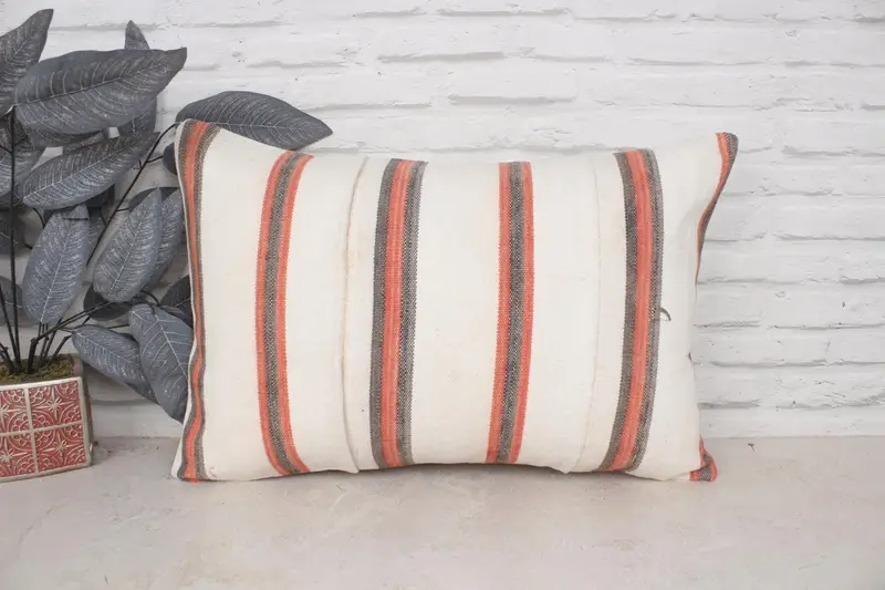 Natural Cushion, Turkish Kilim Pillow, Pillow Case, Throw Kilim Pillow, Decorative Pillow Sham, 16x24 Beige Cushion Cover, Pillow for Couch - 1