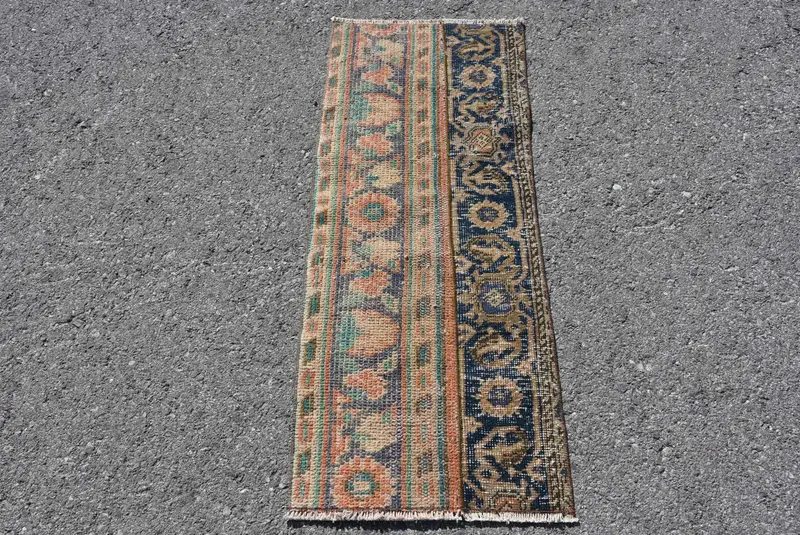 Vintage Türk Küçük Halısı 1.5x3.6 ft (46x109 cm), Mavi Oushak Halı - 1