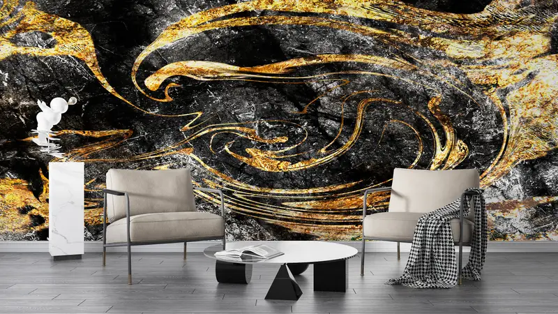 Modern Wall Mural, , Wall Paper Peel and Stick, Black Marble Wall Mural, Bright Wall Paper, Paper Wall Art, Shimmery Wall Print, - 4