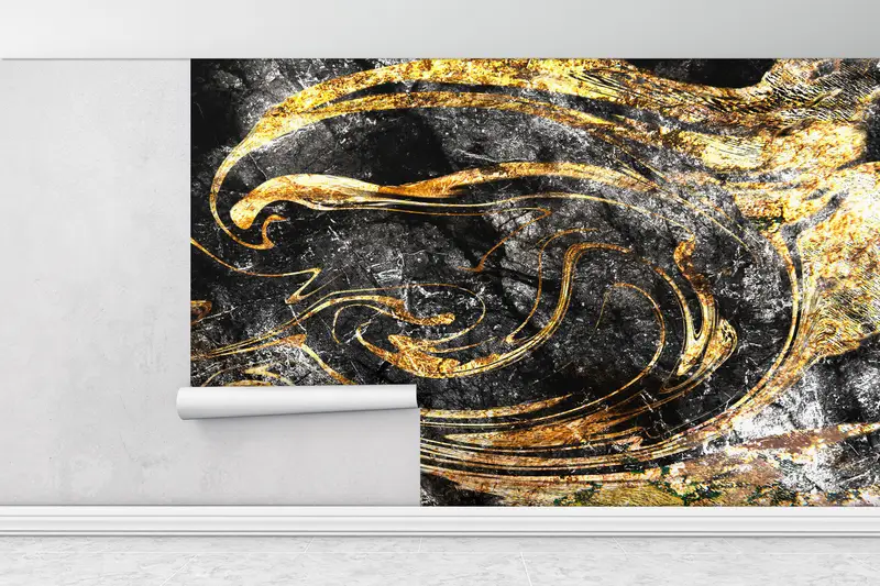 Modern Wall Mural, , Wall Paper Peel and Stick, Black Marble Wall Mural, Bright Wall Paper, Paper Wall Art, Shimmery Wall Print, - 2