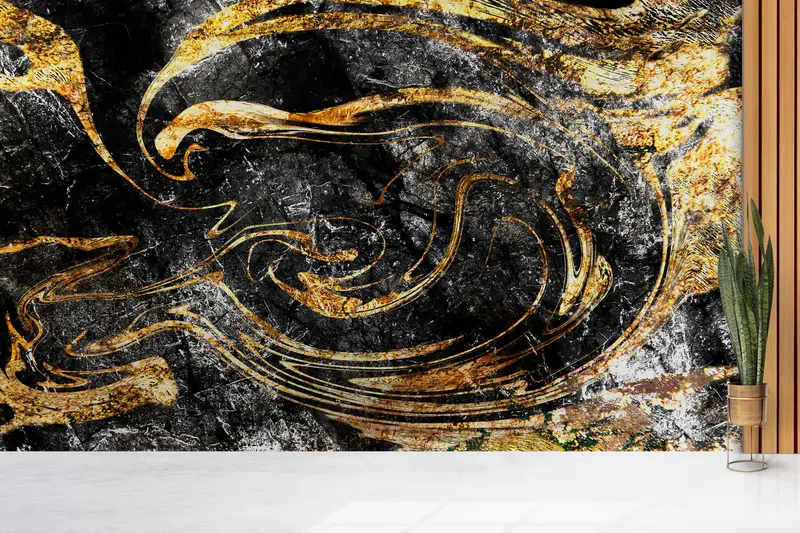 Modern Wall Mural, , Wall Paper Peel and Stick, Black Marble Wall Mural, Bright Wall Paper, Paper Wall Art, Shimmery Wall Print, - 8