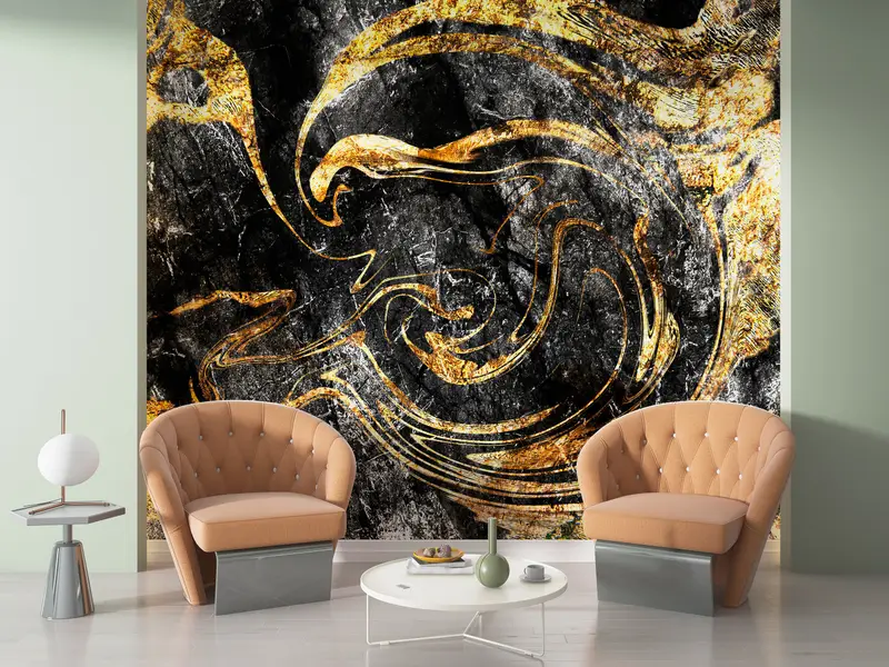 Modern Wall Mural, , Wall Paper Peel and Stick, Black Marble Wall Mural, Bright Wall Paper, Paper Wall Art, Shimmery Wall Print, - 3