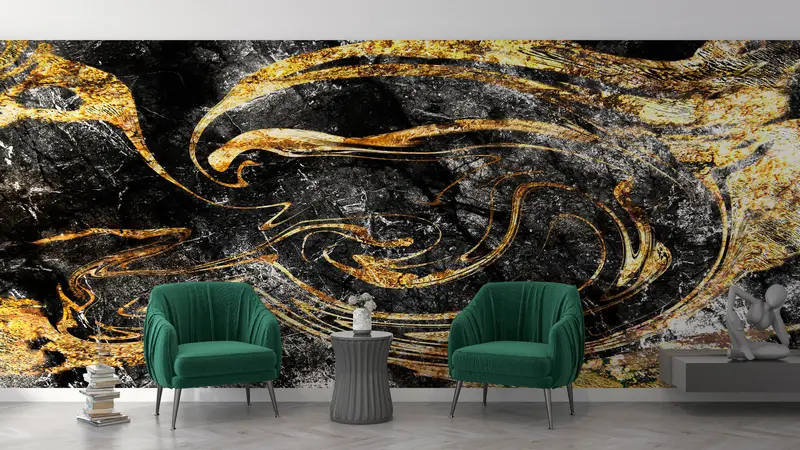 Modern Wall Mural, , Wall Paper Peel and Stick, Black Marble Wall Mural, Bright Wall Paper, Paper Wall Art, Shimmery Wall Print, - 7