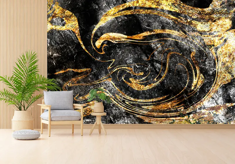 Modern Wall Mural, , Wall Paper Peel and Stick, Black Marble Wall Mural, Bright Wall Paper, Paper Wall Art, Shimmery Wall Print, - 6