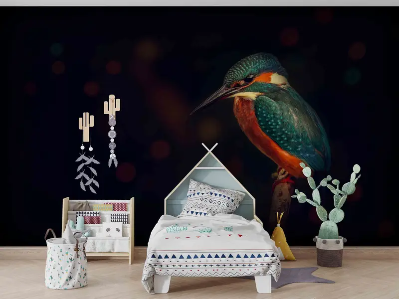 Süßes Vogelwand -Wandbild, tierisches digitales Papier, Kingfisher Vogel Wandmalerei, schwarzes Wandbild, Geschenk für ihn, Wandkunstdekor, farbenfrohe Vogelkunst - 8