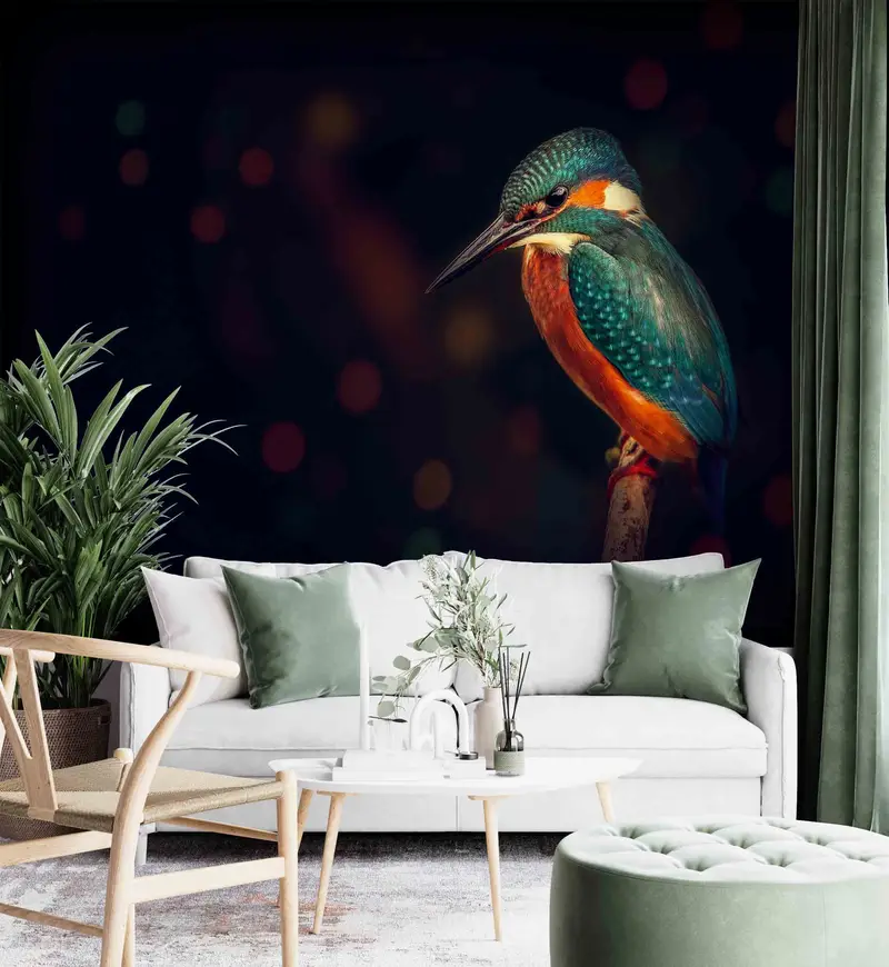 Süßes Vogelwand -Wandbild, tierisches digitales Papier, Kingfisher Vogel Wandmalerei, schwarzes Wandbild, Geschenk für ihn, Wandkunstdekor, farbenfrohe Vogelkunst - 9