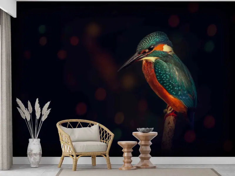 Süßes Vogelwand -Wandbild, tierisches digitales Papier, Kingfisher Vogel Wandmalerei, schwarzes Wandbild, Geschenk für ihn, Wandkunstdekor, farbenfrohe Vogelkunst - 3