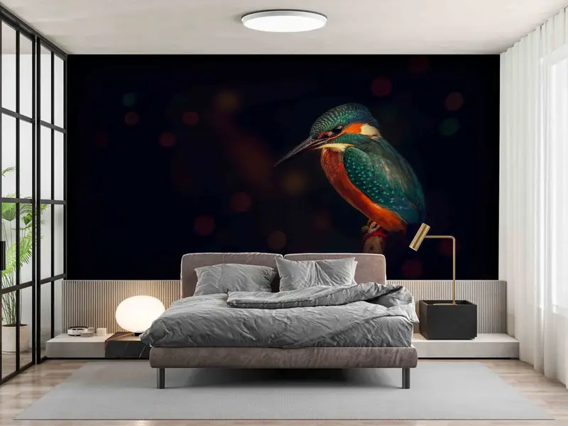 Süßes Vogelwand -Wandbild, tierisches digitales Papier, Kingfisher Vogel Wandmalerei, schwarzes Wandbild, Geschenk für ihn, Wandkunstdekor, farbenfrohe Vogelkunst - 2