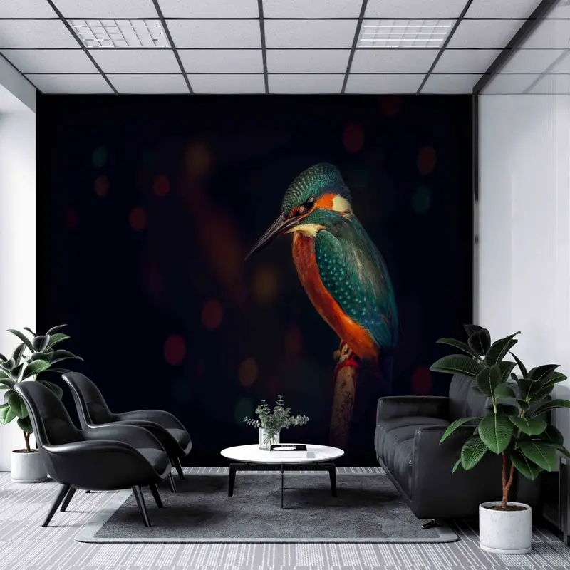 Süßes Vogelwand -Wandbild, tierisches digitales Papier, Kingfisher Vogel Wandmalerei, schwarzes Wandbild, Geschenk für ihn, Wandkunstdekor, farbenfrohe Vogelkunst - 1