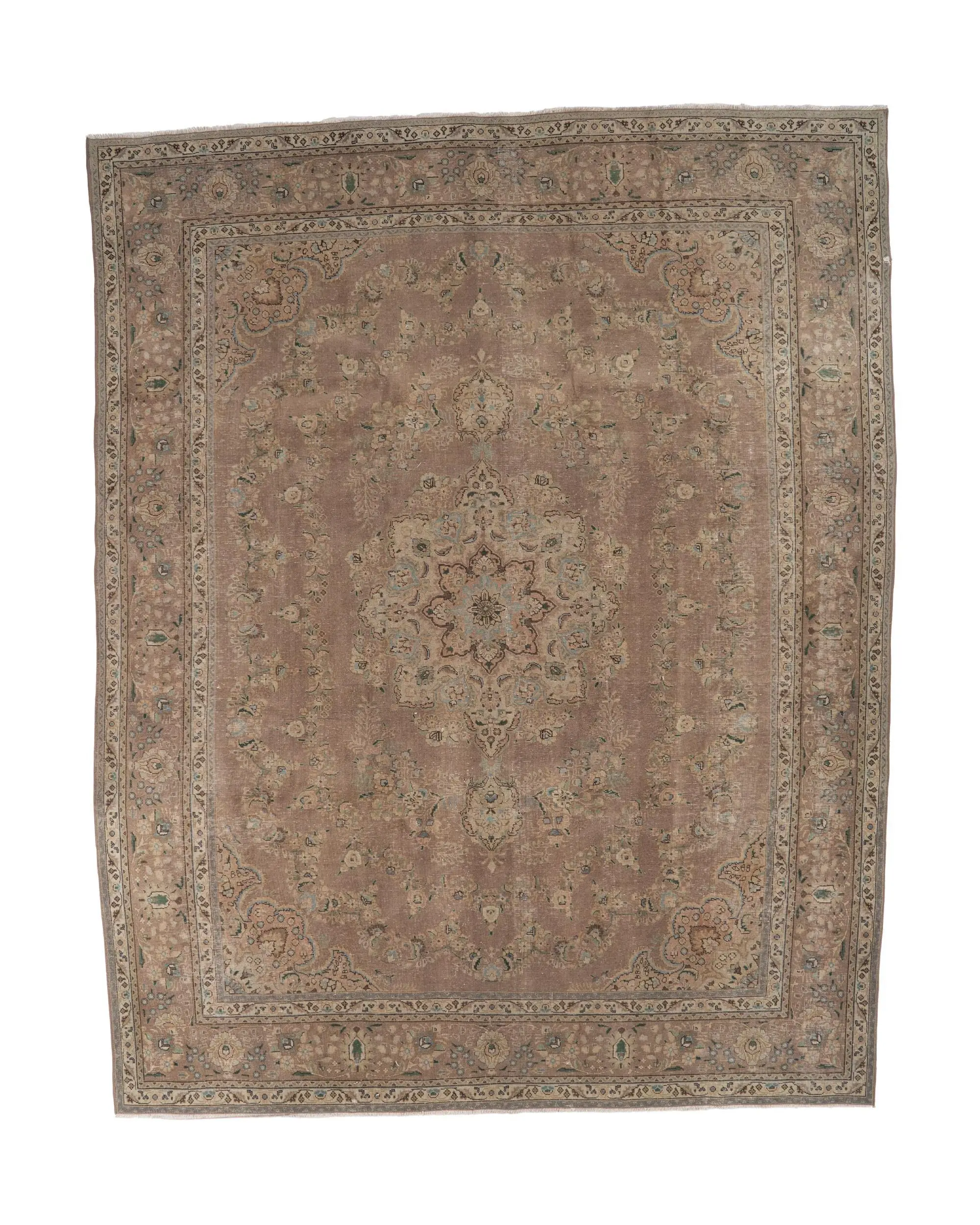 10,2 x 12,5 Fuß großer Vintage-Übergröße-Teppich, türkischer brauner Karo-Teppich - 1