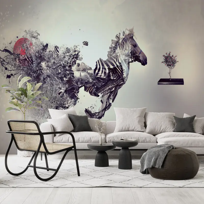Surrealist Wallpaper,Paper Wall Art ,Bright Wall Paper,Wall Paper Peel and Stick,Animal Wall Print,Zebra Wall Decor, - 2