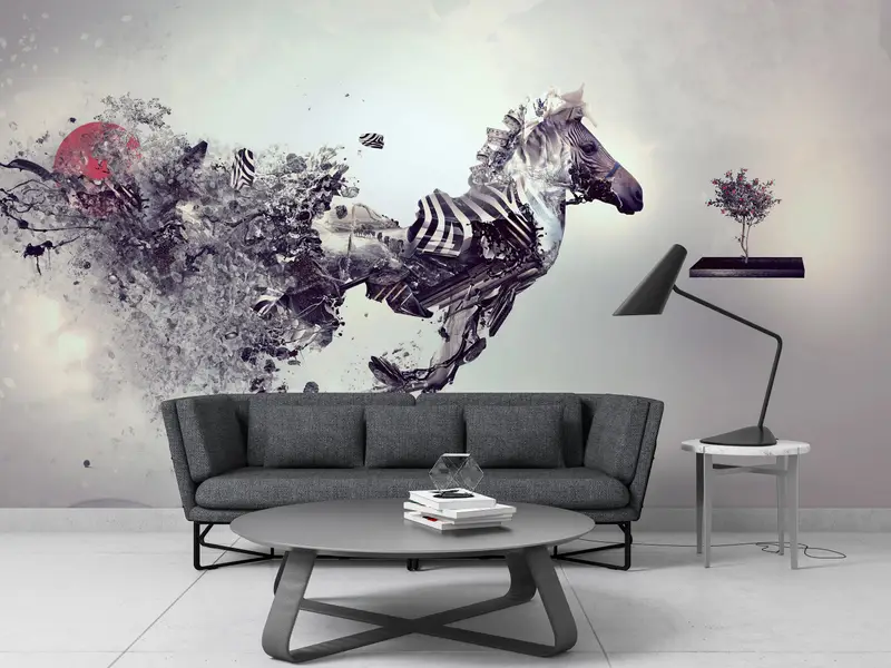 Surrealist Wallpaper,Paper Wall Art ,Bright Wall Paper,Wall Paper Peel and Stick,Animal Wall Print,Zebra Wall Decor, - 3