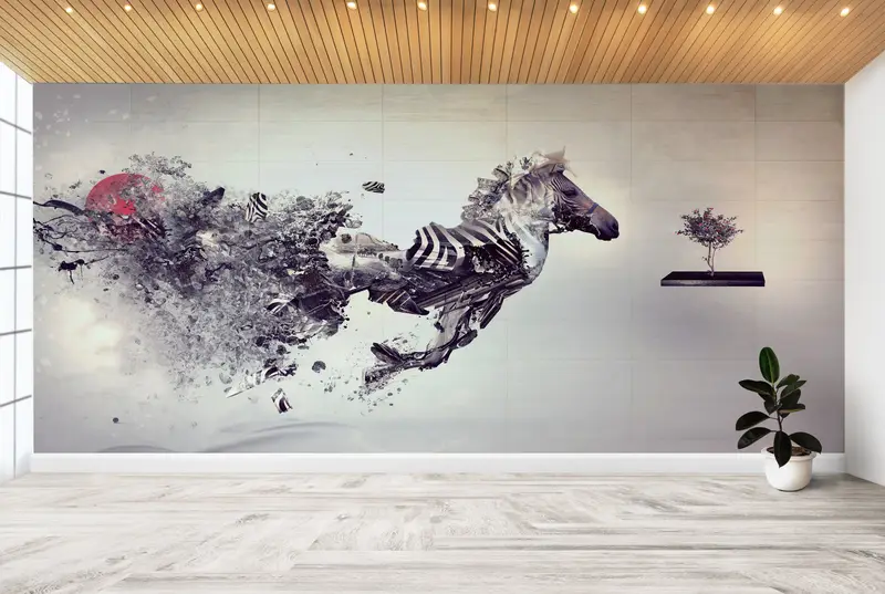 Surrealist Wallpaper,Paper Wall Art ,Bright Wall Paper,Wall Paper Peel and Stick,Animal Wall Print,Zebra Wall Decor, - 1