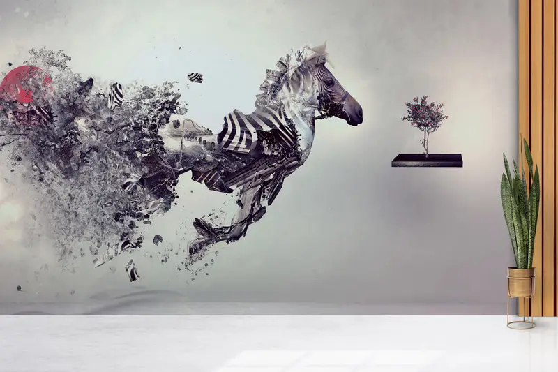 Surrealist Wallpaper,Paper Wall Art ,Bright Wall Paper,Wall Paper Peel and Stick,Animal Wall Print,Zebra Wall Decor, - 7