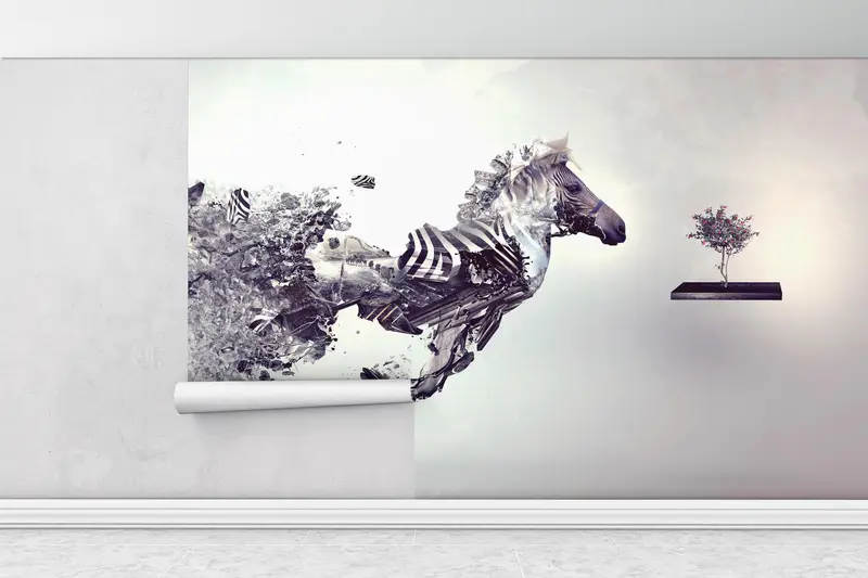 Surrealist Wallpaper,Paper Wall Art ,Bright Wall Paper,Wall Paper Peel and Stick,Animal Wall Print,Zebra Wall Decor, - 5