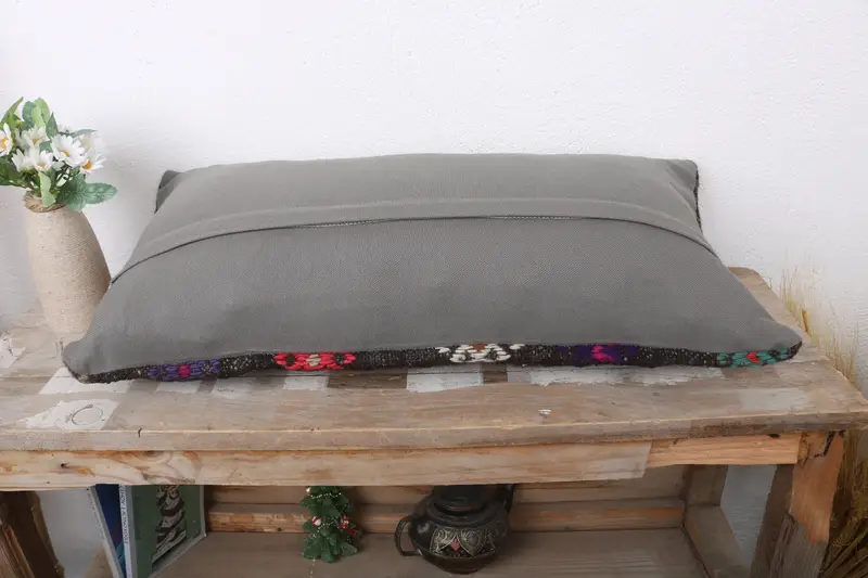 Boho Pillow Sham Cover, Turkish Rugs Pillow, Cushion Case, Gift Pillow, 12x24 Gray Pillow Sham, Throw Kilim Pillow, Authentic Pillow Cover - 7