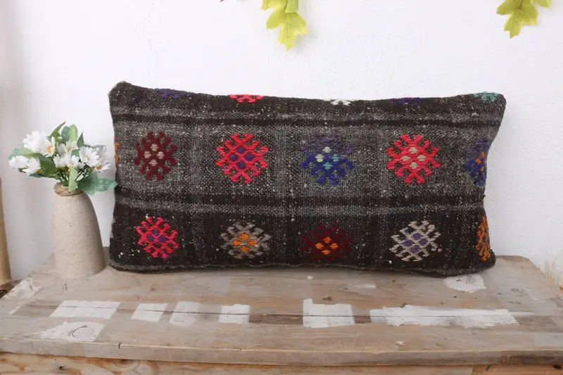 Boho Pillow Sham Cover, Turkish Rugs Pillow, Cushion Case, Gift Pillow, 12x24 Gray Pillow Sham, Throw Kilim Pillow, Authentic Pillow Cover - 2