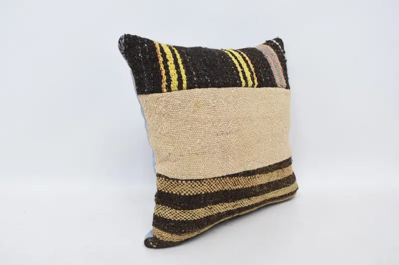 Kilim Rug Pillow Case, 16x16 Beige Pillow, Antique Pillows, Pillow Case, Home Decor Pillow, Indoor Pillow Cover, Interior Designer Pillow - 3