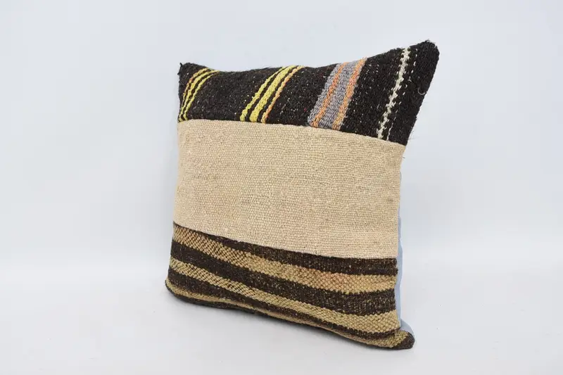 Kilim Rug Pillow Case, 16x16 Beige Pillow, Antique Pillows, Pillow Case, Home Decor Pillow, Indoor Pillow Cover, Interior Designer Pillow - 4