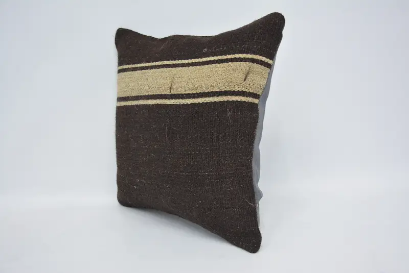 Farmhouse Cushion Case, Kilim Pillow, Gift Pillow, 14x14 Brown Cushion Cover, Indoor Pillow Cover, Ethnical Kilim Rug Pillow, Cushion Cover - 4