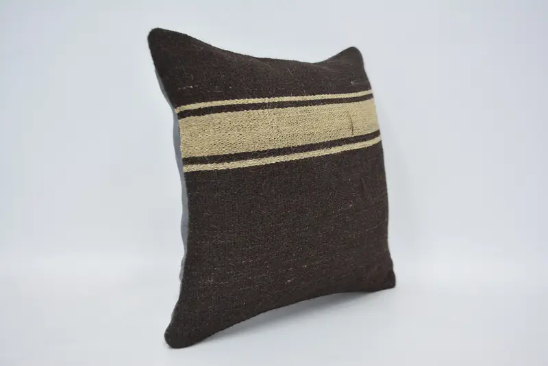 Farmhouse Cushion Case, Kilim Pillow, Gift Pillow, 14x14 Brown Cushion Cover, Indoor Pillow Cover, Ethnical Kilim Rug Pillow, Cushion Cover - 3