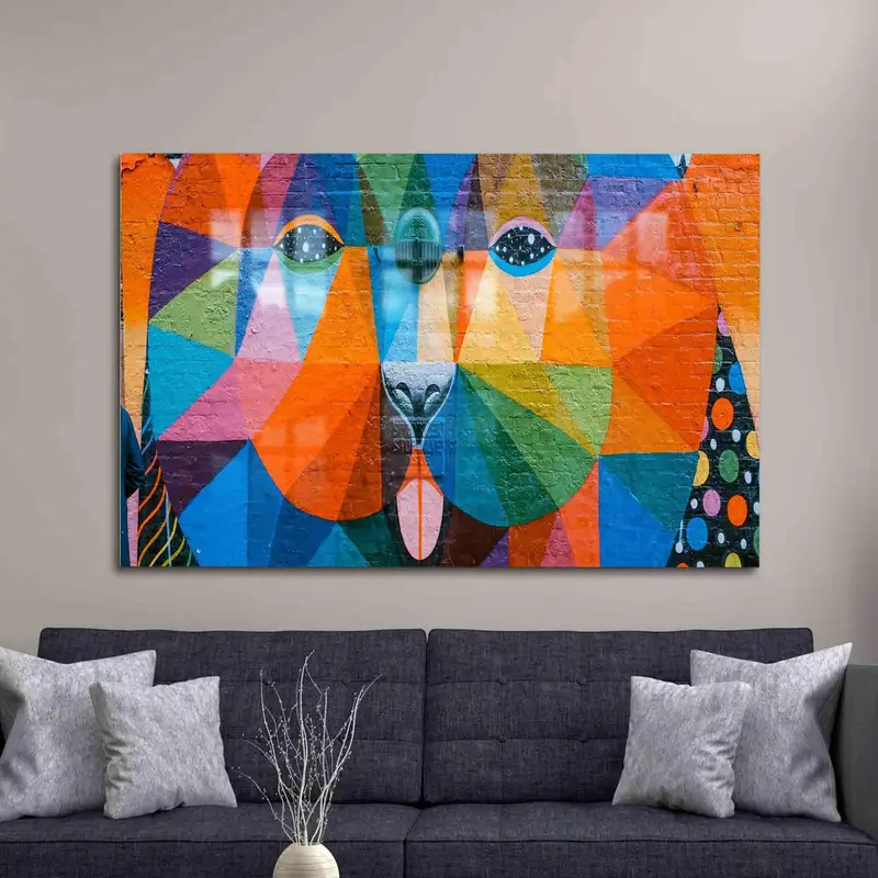 現代的なプリントガラス: カラフルな犬の落書きデザイン