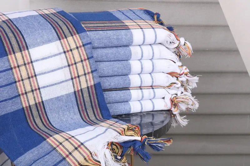 Sax Blue Cotton Towel Striped, Bachelorette Party Gift, 32x67 Inches